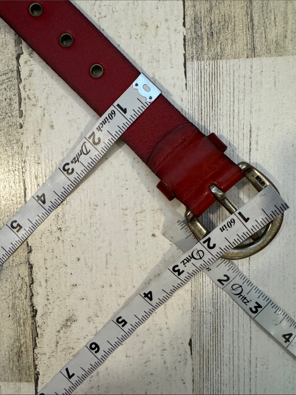 Fossil Vintage Leather Red Grommets Silvertone Customizable Brass Buckle Belt L - Picture 10 of 11